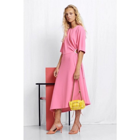 💕SEE BY CHLOE💕 Cut-Out Dress ~ Dazzling Pink Small Midi Length Crepe - Picture 2 of 16